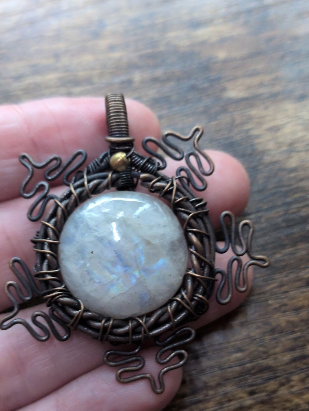 Moonstone Pendant Necklace in Antique Copper
